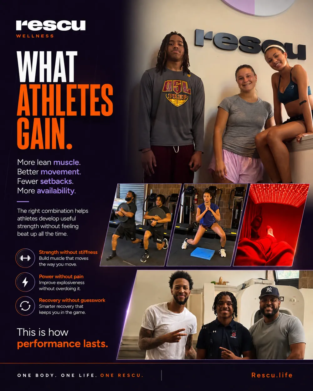 What athletes gain at Rescu — more lean muscle, better movement, fewer setbacks