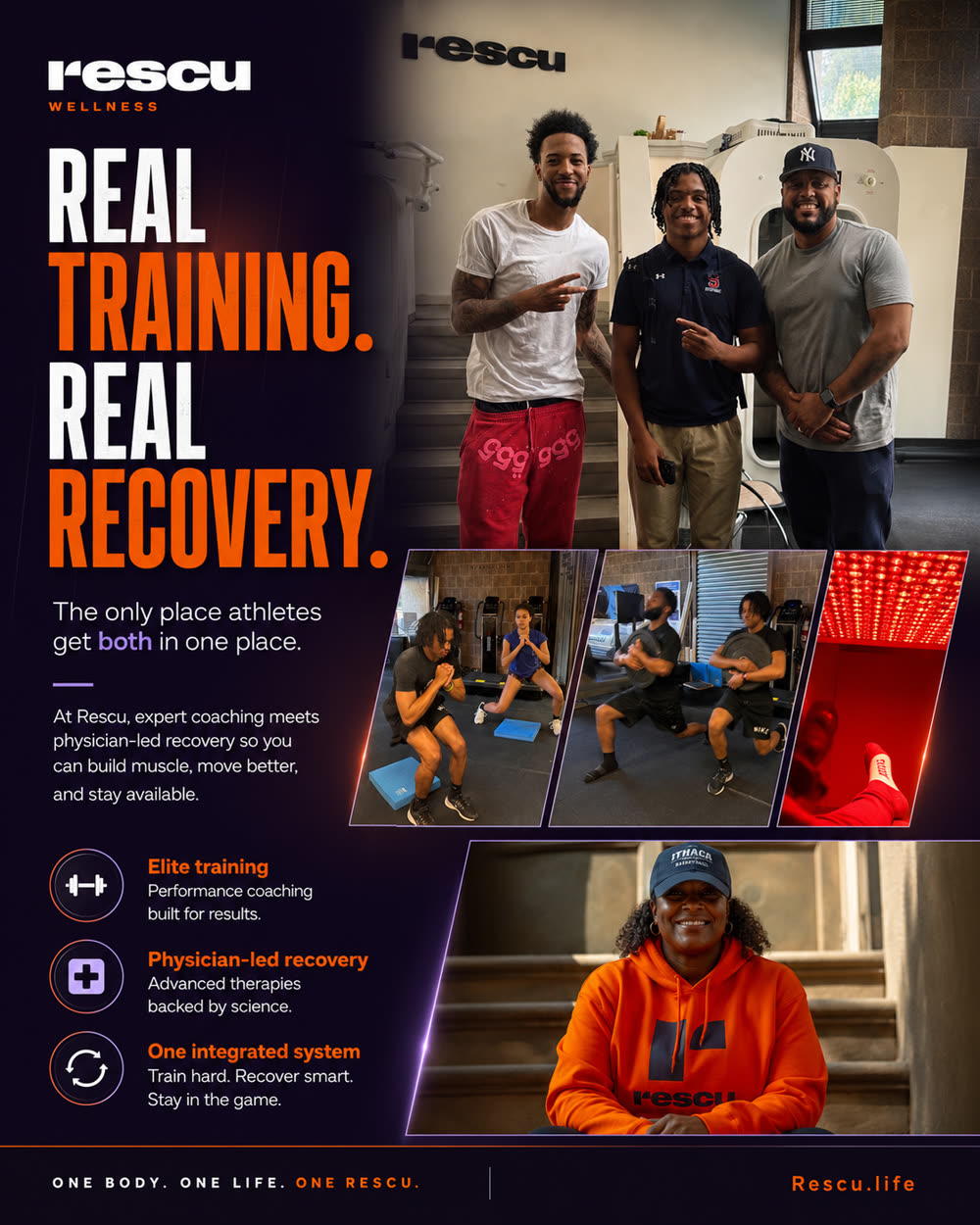 Real Rescu athletes and coaches — real training, real physician-led recovery in Scarsdale NY