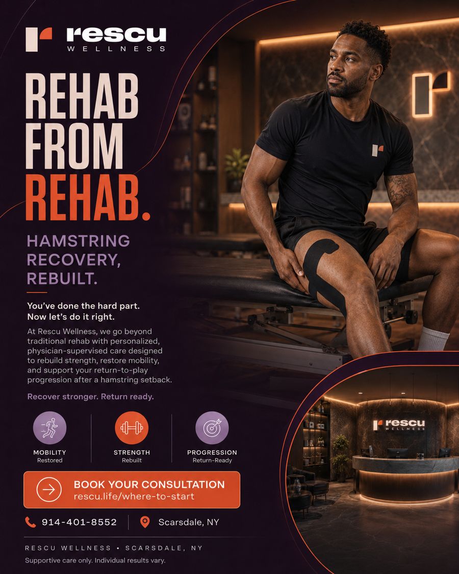 Hamstring recovery, rebuilt — physician-supervised recovery support after hamstring strains and physical therapy at Rescu Wellness